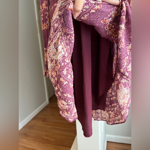 FREE PEOPLE Bridgette Floral Long Sleeve Boho Mini Dress In Berry Combo - Picture 8 of 9